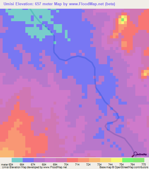 Umisi,Sudan Elevation Map