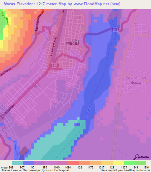 Macas,Ecuador Elevation Map