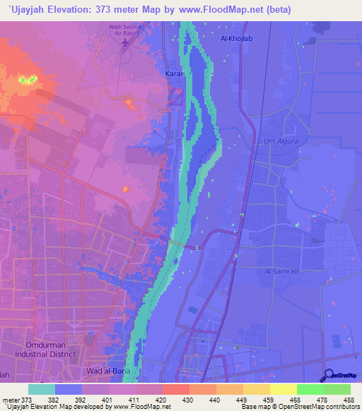 `Ujayjah,Sudan Elevation Map