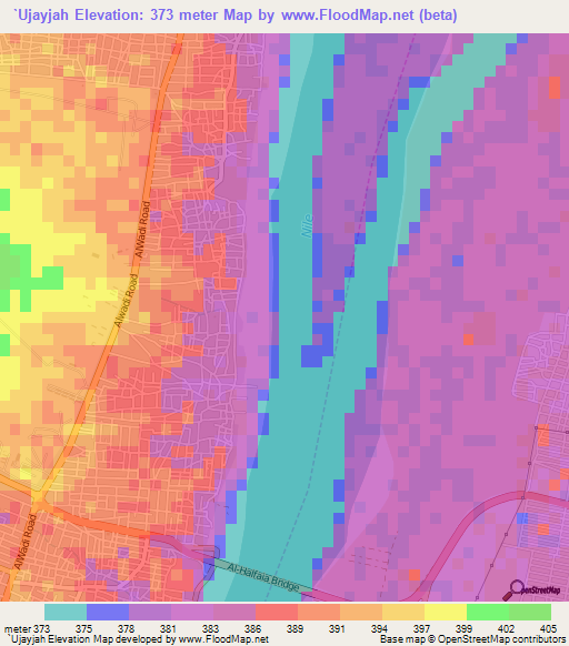 `Ujayjah,Sudan Elevation Map