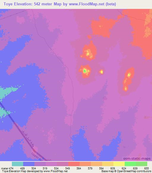 Toye,Sudan Elevation Map