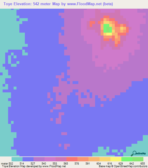 Toye,Sudan Elevation Map