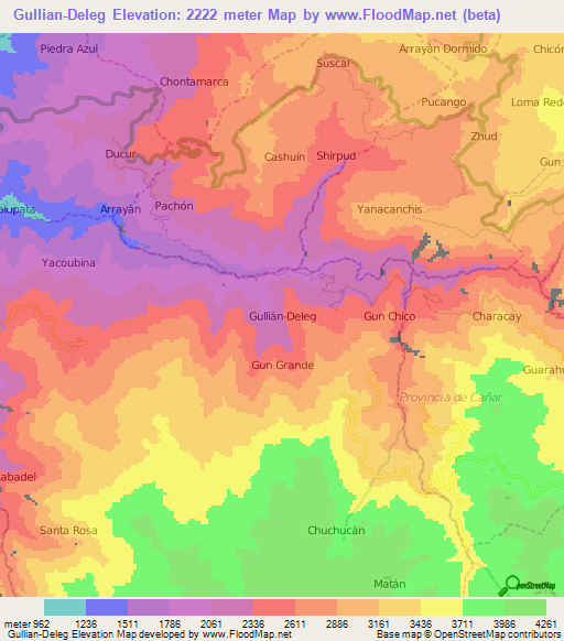 Gullian-Deleg,Ecuador Elevation Map