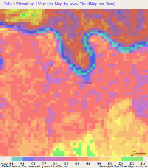 Ceilan,Ecuador Elevation Map