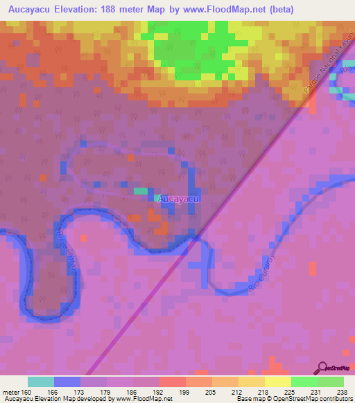 Aucayacu,Ecuador Elevation Map