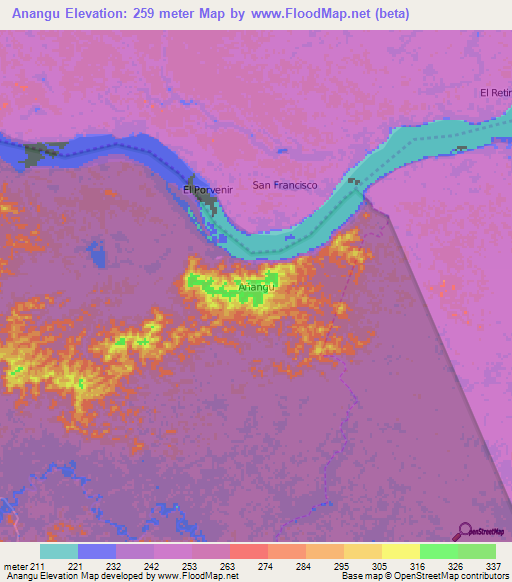 Anangu,Ecuador Elevation Map