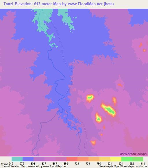 Tanzi,Sudan Elevation Map