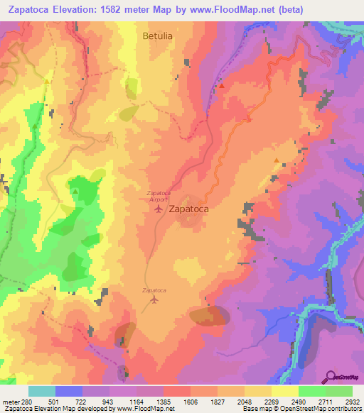 Zapatoca,Colombia Elevation Map