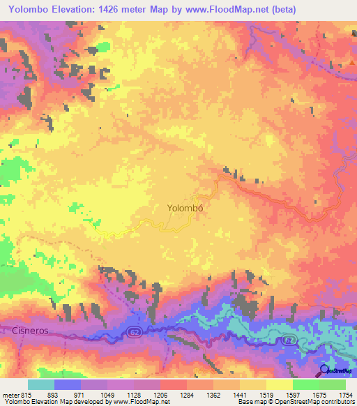 Yolombo,Colombia Elevation Map