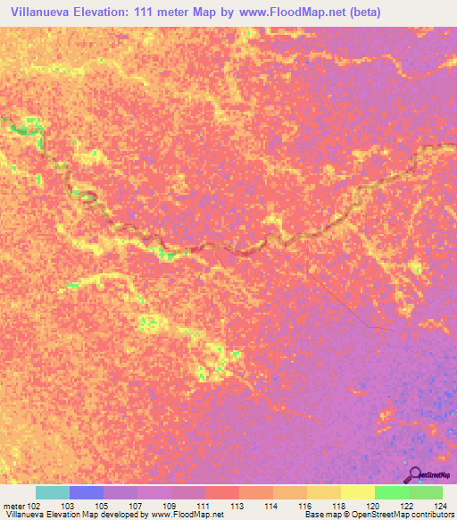 Villanueva,Colombia Elevation Map