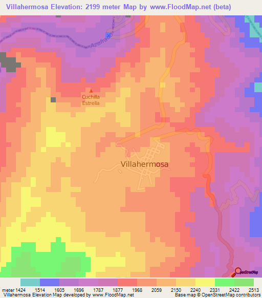 Villahermosa,Colombia Elevation Map