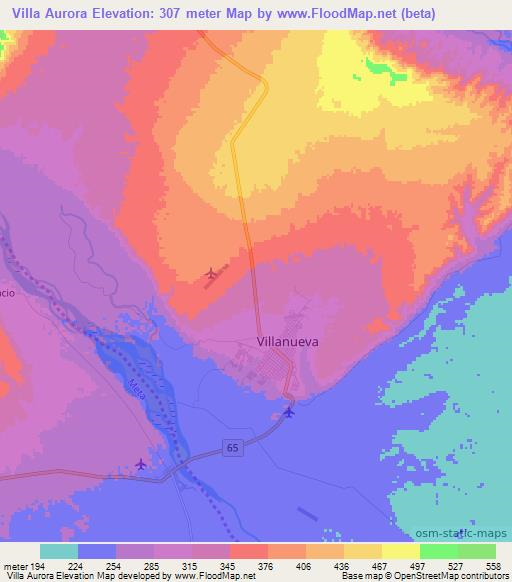 Villa Aurora,Colombia Elevation Map
