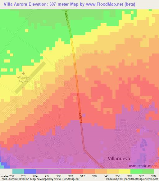 Villa Aurora,Colombia Elevation Map