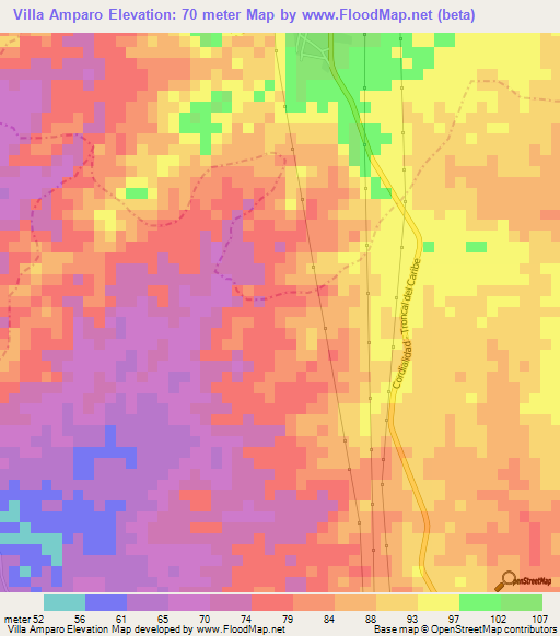 Villa Amparo,Colombia Elevation Map