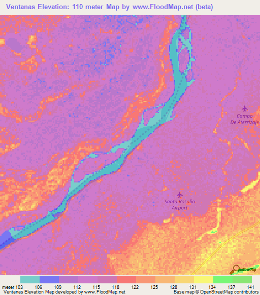 Ventanas,Colombia Elevation Map