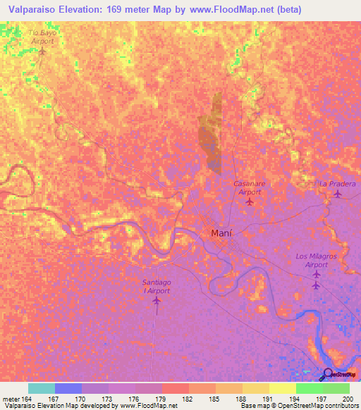 Valparaiso,Colombia Elevation Map