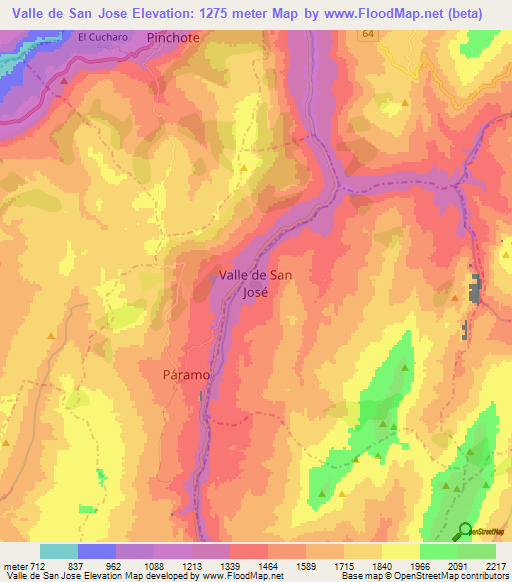 Valle de San Jose,Colombia Elevation Map