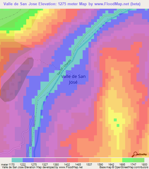 Valle de San Jose,Colombia Elevation Map