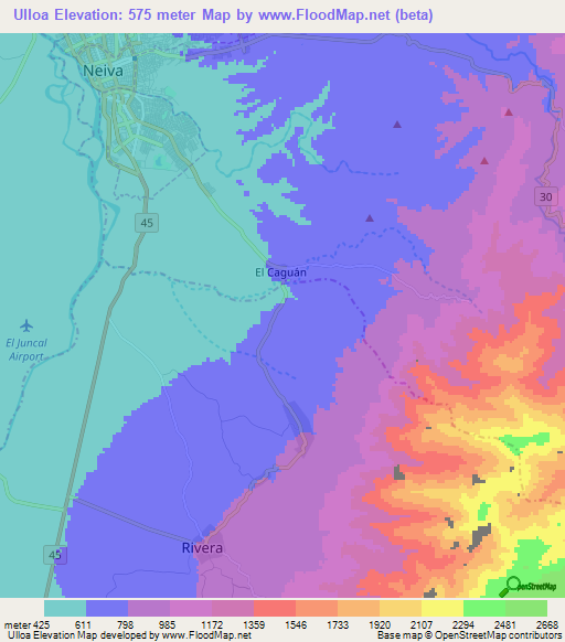 Ulloa,Colombia Elevation Map