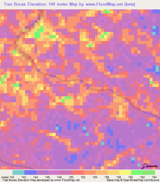 Tres Bocas,Colombia Elevation Map