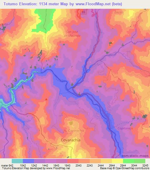 Totumo,Colombia Elevation Map