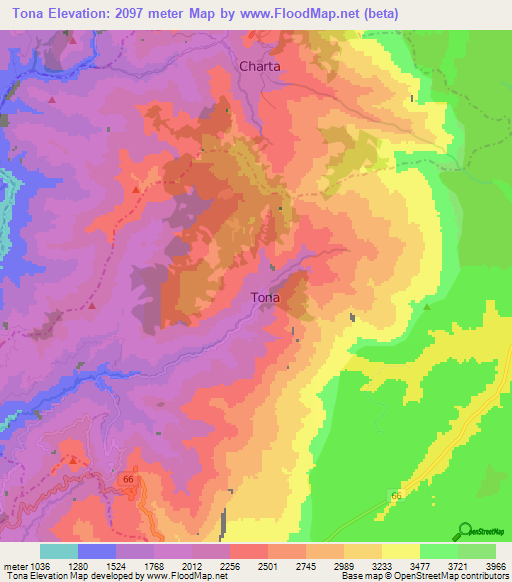 Tona,Colombia Elevation Map