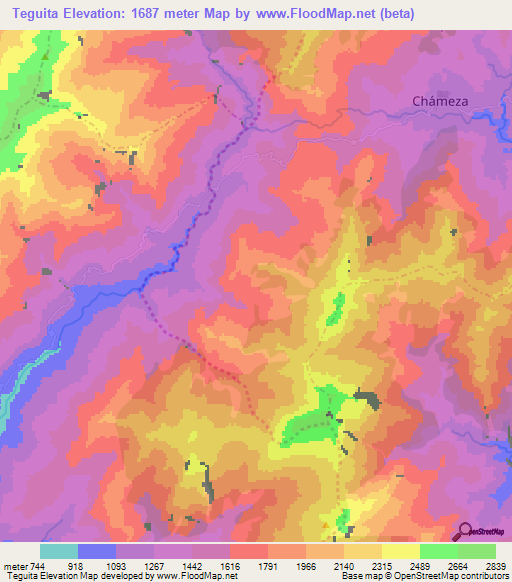 Teguita,Colombia Elevation Map