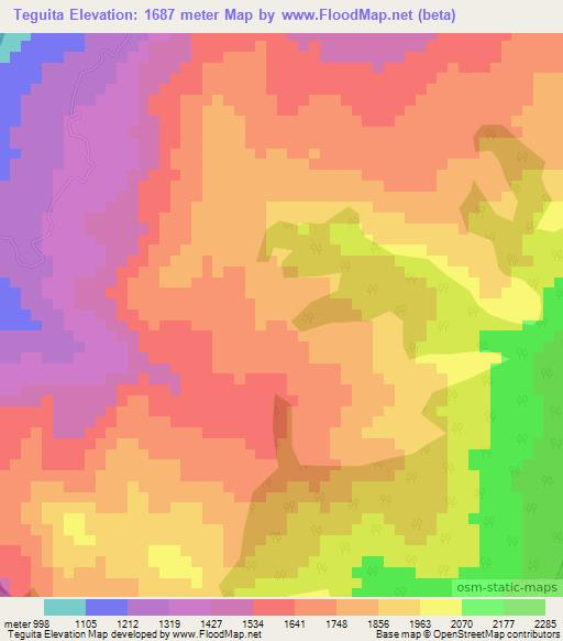 Teguita,Colombia Elevation Map