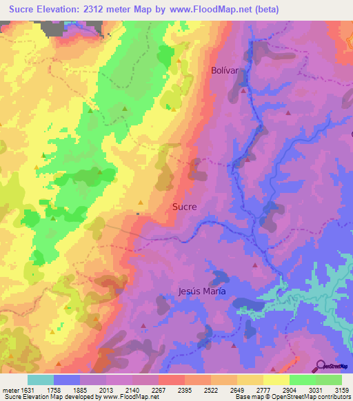 Sucre,Colombia Elevation Map