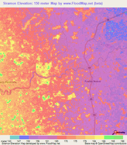 Siramon,Colombia Elevation Map