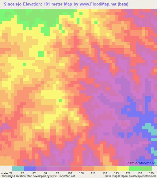 Sincelejo,Colombia Elevation Map