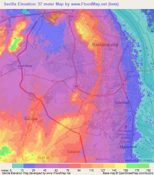 Sevilla,Colombia Elevation Map