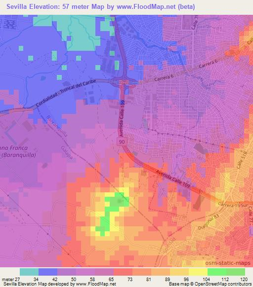 Sevilla,Colombia Elevation Map