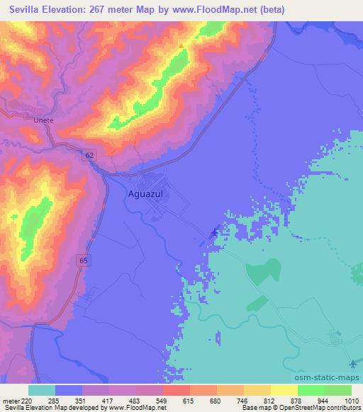 Sevilla,Colombia Elevation Map