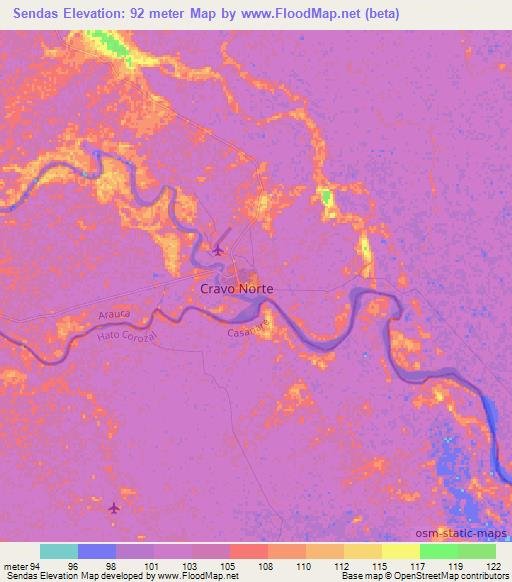 Sendas,Colombia Elevation Map