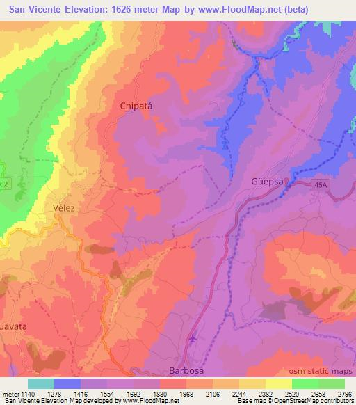 San Vicente,Colombia Elevation Map