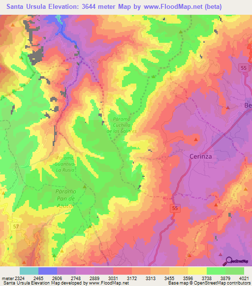 Santa Ursula,Colombia Elevation Map