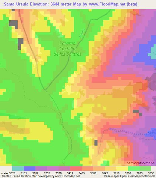 Santa Ursula,Colombia Elevation Map