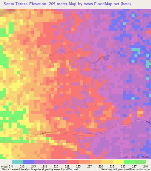 Santa Teresa,Colombia Elevation Map