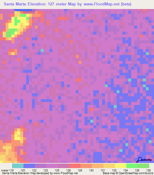 Santa Marta,Colombia Elevation Map