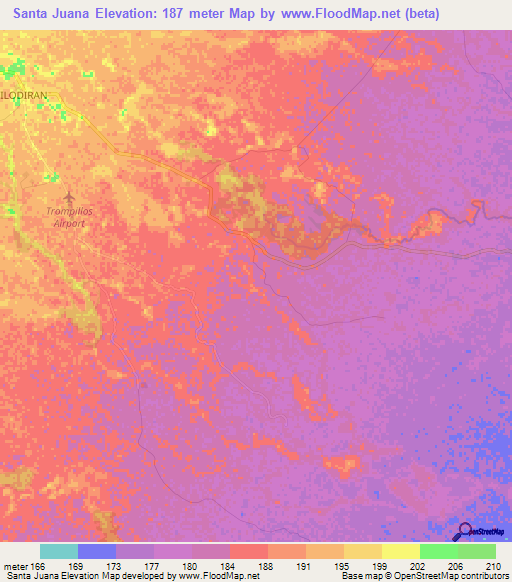 Santa Juana,Colombia Elevation Map