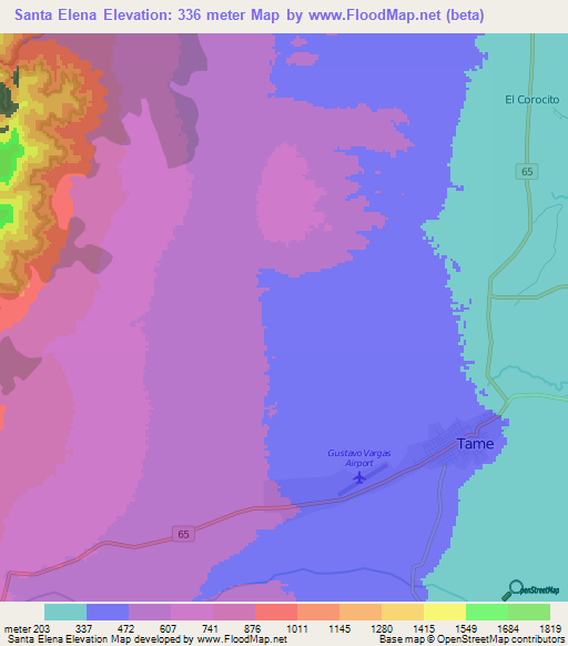 Santa Elena,Colombia Elevation Map