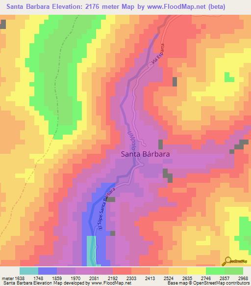 Santa Barbara,Colombia Elevation Map