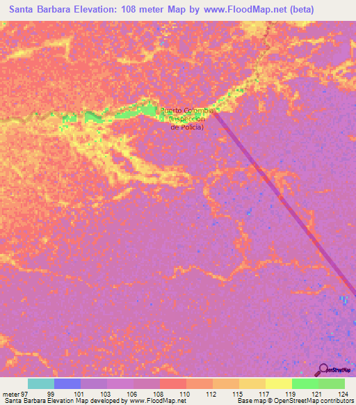 Santa Barbara,Colombia Elevation Map