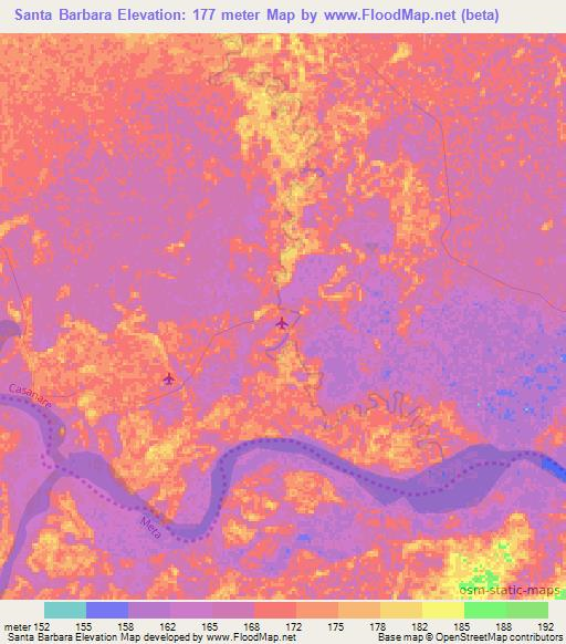 Santa Barbara,Colombia Elevation Map