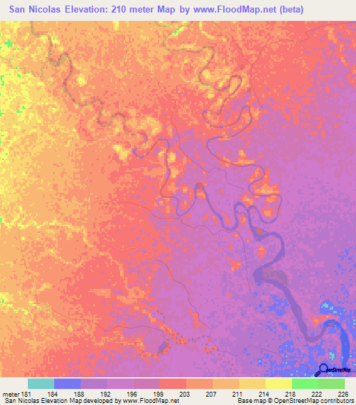 San Nicolas,Colombia Elevation Map