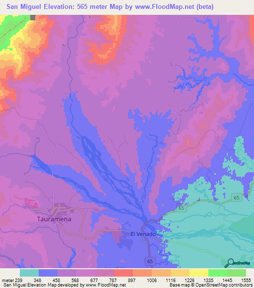 San Miguel,Colombia Elevation Map