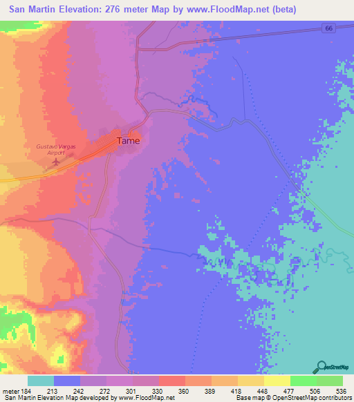 San Martin,Colombia Elevation Map