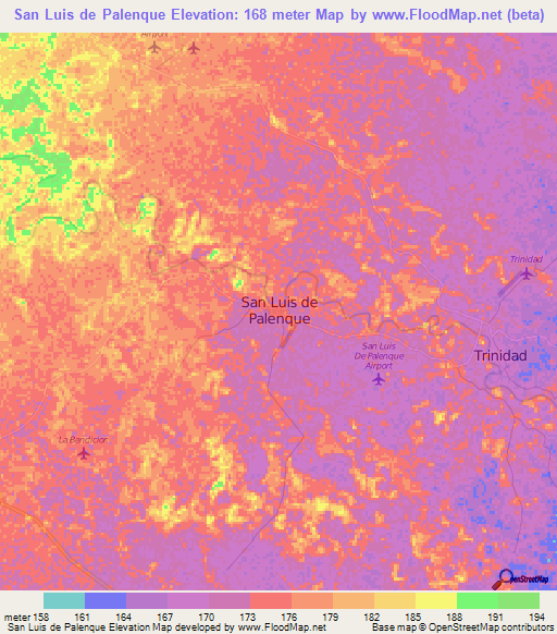 San Luis de Palenque,Colombia Elevation Map