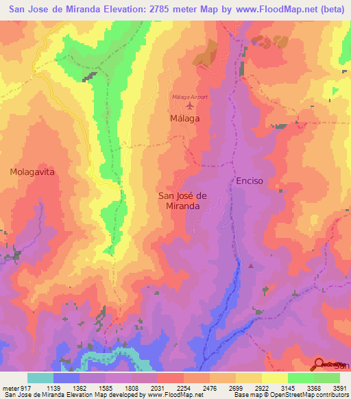 San Jose de Miranda,Colombia Elevation Map